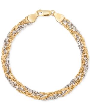 Two-tone Braided Chain Bracelet In 14k Yellow And White Gold