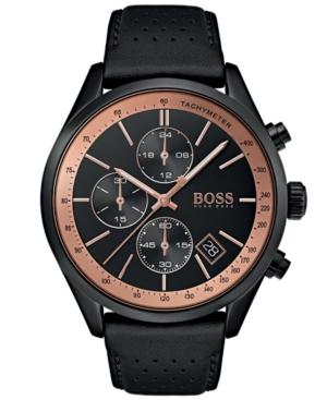 Boss Men's Chronograph Grand Prix Black Perforated Leather Strap Watch 44mm