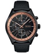 Boss Men's Chronograph Grand Prix Black Perforated Leather Strap Watch 44mm