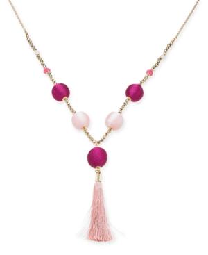 I.n.c. Gold-tone Bead & Wrapped Ball Long Tassel Necklace, 34 + 3 Extender, Created For Macy's