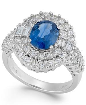 Sapphire (2-1/5 Ct. T.w.) And Diamond (1-3/4 Ct. T.w.) Round Ring In 14k White Gold