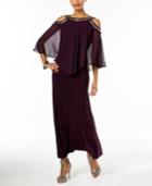 R & M Richards Embellished Cold-shoulder Popover Gown