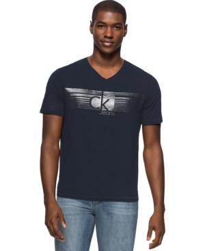 Calvin Klein Jeans Men's Lined Ckj Graphic-print Logo V-neck T-shirt