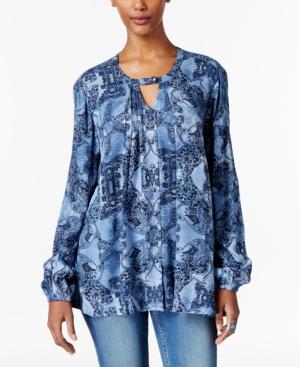 Style & Co. Floral-print Keyhole Blouse, Only At Macy's