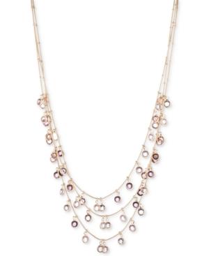 Anne Klein Gold-tone Stone Triple-row Shaky Necklace, 17 + 3 Extender