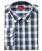 Alfani Slim Fit + Stretch Men's Dark Teal Plaid Dress Shirt, Only At Macy's