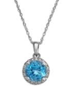 Blue Topaz (1-1/2 Ct. T.w.) And Diamond Accent Pendant Necklace In 14k White Gold