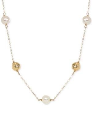 Honora Style Cultured Freshwater Pearl (7mm) And Bead Station Necklace In 14k Gold