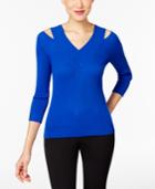 Cable & Gauge Ribbed-knit Cold-shoulder Top