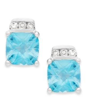 Blue Topaz (2-1/5 Ct. T.w.) And Diamond (1/10 Ct. T.w.) Earrings In 14k White Gold