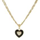 2028 Gold-tone Black Enamel Heart With Swarovski Crystal Accent Necklace 16 Adjustable
