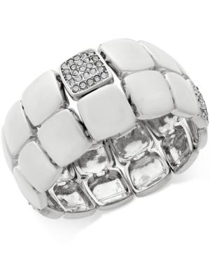 Charter Club Silver-tone Square Link Pave Stretch Bangle Bracelet, Only At Macy's