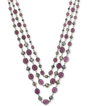 2028 Silver-tone Multi-bead Triple Layer Necklace, A Macy's Exclusive Style
