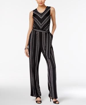 Ny Collection Chevron-print Belted Jumpsuit