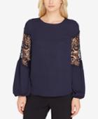 Tahari Asl Lace-inset Georgette Top