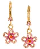 Betsey Johnson Gold-tone Glass Crystal Flower Drop Earrings