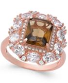 Smoky Glass Stone & Cubic Zirconia Ring In 14k Rose Gold-plated Sterling Silver