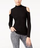 Hippie Rose Juniors' Mock-neck Cold-shoulder Top