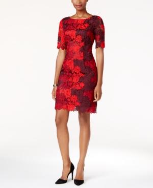 Tahari Asl Colorblocked Floral-lace Sheath Dress