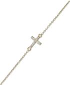 B. Brilliant Sterling Silver Or 18k Gold Over Sterling Silver Anklet, Cubic Zirconia Sideways Cross Anklet (1/10 Ct. T.w.)