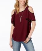 Bcx Juniors' Piped Cold-shoulder Necklace Top