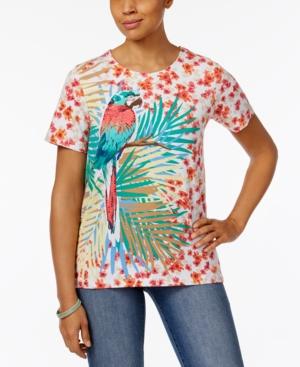 Alfred Dunner Parrot Graphic Floral-print Top