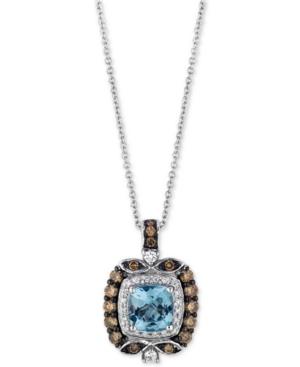 Le Vian Chocolatier Aquamarine (3/4 Ct. T.w.) And Diamond (1/2 Ct. T.w.) Square Pendant Necklace In 14k White Gold