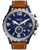 Fossil Men's Chronograph Nate Dark Brown Leather Strap Watch 50mm Jr1504