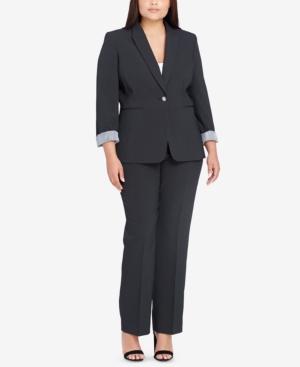 Tahari Asl Plus Size Contrast-cuff Pantsuit