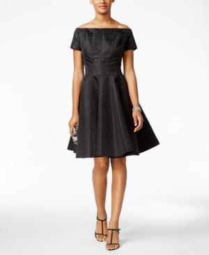 B Michael Off-the-shoulder Brocade Fit & Flare Dress