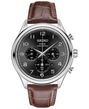 Seiko Men's Chronograph Solar Classic Brown Leather Strap Watch 42mm Ssc565