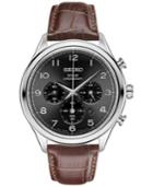 Seiko Men's Chronograph Solar Classic Brown Leather Strap Watch 42mm Ssc565
