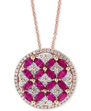 Amore By Effy Certified Ruby (1-1/2 Ct. T.w.) & Diamond (7/8 Ct. T.w.) 18 Pendant Necklace In 14k Rose Gold