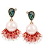 Betsey Johnson Gold-tone Imitation Pearl Seashell Drop Earrings