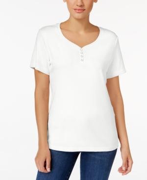 Karen Scott Petite Cotton Henley T-shirt, Only At Macy's