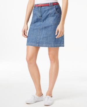 Karen Scott Petite Belted Denim Skort, Only At Macy's