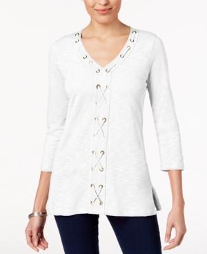 Jm Collection Cotton Grommet-laced Tunic, Created For Macy's