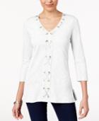 Jm Collection Cotton Grommet-laced Tunic, Created For Macy's
