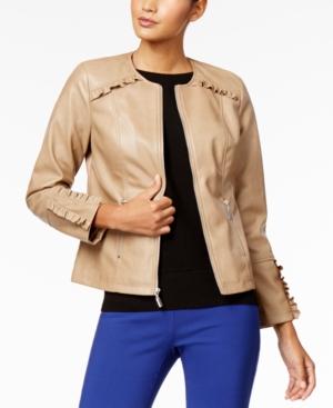 Alfani Ruffled-trim Faux-leather Jacket, Created For Macy's