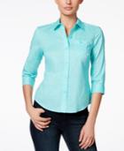 Karen Scott Petite Solid Button-down Shirt, Only At Macy's