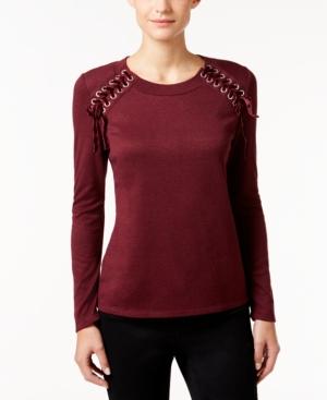 Inc International Concepts Petite Lace-up Sweater, Only At Macy's
