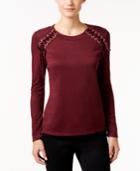 Inc International Concepts Petite Lace-up Sweater, Only At Macy's