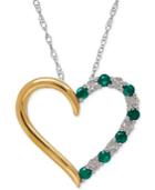 Emerald (1/4 Ct. T.w.) And Diamond Accent Heart Pendant Necklace In 14k Gold And Sterling Silver