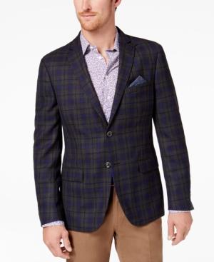 Tallia Men's Slim-fit Charcoal/purple Windowpane Plaid Sport Coat