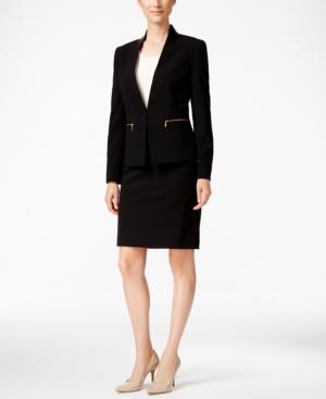 Tahari Asl Faux-leather-trim Skirt Suit