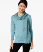 Cable & Gauge Three-quarter-sleeve Sweater With Metallic Scarf