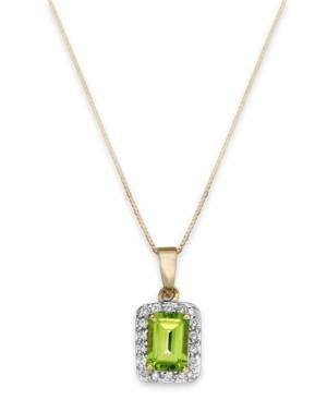 Peridot (1 Ct. T.w.) And Diamond (1/5 Ct. T.w.) Emerald Cut Pendant Necklace In 14k Gold