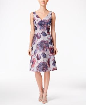 Adrianna Papell Embellished Floral-print Fit & Flare Dress