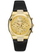 Bulova Women's Chronograph Black Leather Strap Watch 34mm 97m107