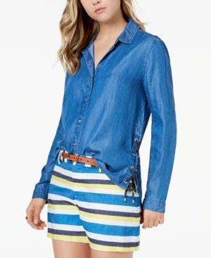 Tommy Hilfiger Lace-up Chambray Shirt, Created For Macy's